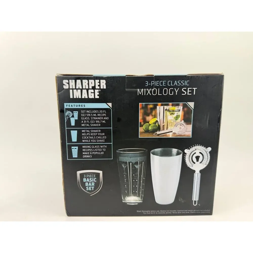 Sharper Image 3 Piece Classic Mixology Set Cocktail Shaker Bar Set New